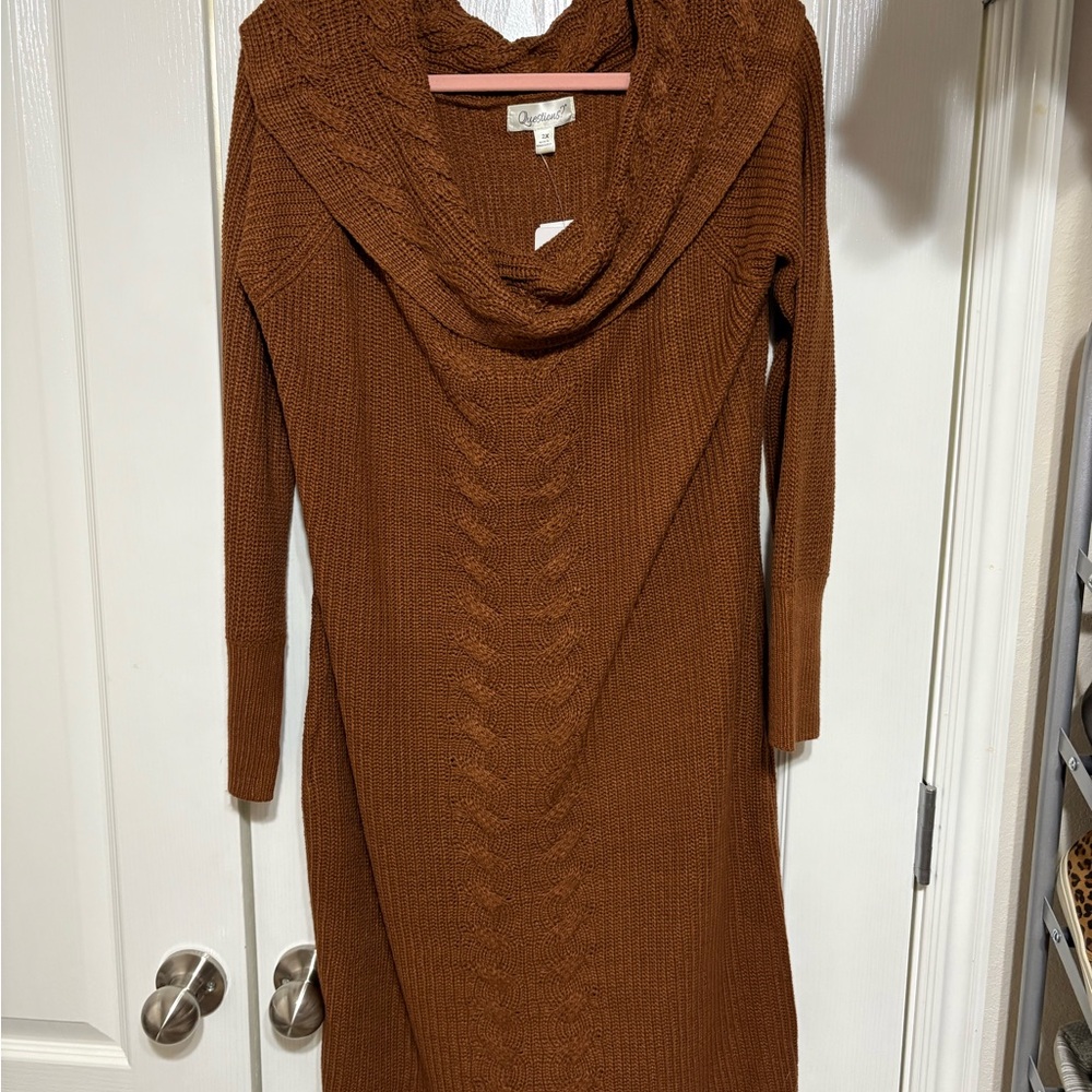 Cozy Cowl Neck Sweater Dress in Rust